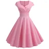 Partykleider rosa Sommerkleid Frauen gegen Nacken Vintage Robe Elegant Retro Pin up Büro Midi 2024 Plus Size Vestidos