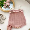 Kläder set ins vår och höstnätverk rött spädbarn småbarn flicka baby ruffle stickad kappband romper creeper 2-stycke uppsättning