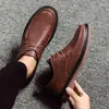 Casual Shoes 2024 Fashion For Men Lace Up Leather Spring And Autumn Round Toe Solid Chunky Heels Work Business Loafers