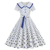 Party Dresses Women Dress Vintage Princess With Big Hem Contrast Color Dot Print For Women's Prom Wedding Events Printed