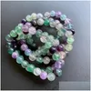 Charm Bracelets 6Mm 8Mm 10Mm Natural Stone Rainbow Fluorite Beads Bracelet Girls Jewelry Healing Energy Buddha Drop Delivery Dhn0G