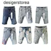 Paarse jeans shorts shorts heren jeans fit patch vintage nood gescheurde vernietigde stretch biker denim zwarte slanke hiphopbroek voor mannen Jean