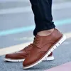 Casual Shoes Mens Sneakers Fashion äkta läder Men Brogue Lace Up Oxfords andningsbara mjuka lägenheter Big Size 48