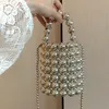 Luxury Big Pearl Bucket Bag Women Chic Handgjorda Clear Beading Evening Clutch Purses and Handbags Ladies Messenger Bags Dinnne 240329