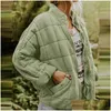 Womens Jackets Winter Coats For Women Warm Fleece Coat Loose Plain Quilted Stand Collar Zip Up Cotton Jacket Outerwear With Pocket Dro Otbxx