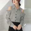 Sexy Off Shoulder Striped Blouse Women Fashion Streetwear Loose Shirts Tops Korean Style Casual Clothing 240407