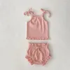 Ensembles de vêtements mignons bébé filles set en coton Coton Sangle côtelée Ruffles en dentelle Bloom