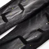 Frauenhose lila Marke 2024 Jeans High Street Ripped Tinte Splash gealtert schwarze Wäsche