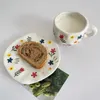 Cups Saucers 300ml Hand-painted Flower Ceramic Coffee Cup Home Office Mug With Saucer Breakfast Milk Juice Tea Handle Gift Microwave Safe