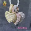 Designer Hip Hop Fashion Jewelry Baguette Full Cubic Zirconia Diamond Charm Pendant Iced Out Heart Shape Pendant Necklace