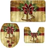 Badmattor Merry Christmas Badrummatta set med mattmatta/kontur/lock Cover Xmas Bow Bell Soft Home Decorative Doormat Gold (3 Piece)