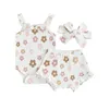Kledingsets babymeisjes shorts set bloemenprint mouwloze romper met en haarband zomer 3 stuks outfit voor 0-18 maanden