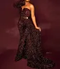 Bourgogne Jumpsuits Prom -klänningar med löstagbart tåg en axel plus storlek arabisk paljettpärlad pärlklänning formell parti dres5557436