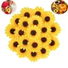 Fleurs décoratives 10pcs faux tournesols têtes décor de soie jaune artificielle pour fête de mariage baby shower baby shower décorations de maison