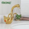 Bathroom Sink Faucets YANKSMART Luxury Gold Polished Swan Basin Mixer Tap 2 Handles Deck Mounted Widespread Faucet Water