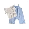 Set di abbigliamento Ins Summer 2024 NABINA BAMBINI 2PCS Set di vestiti Cotton Flying Tops Solid Pants Swel Wail Outfits