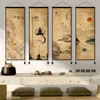 Zen Retro Chinese Fabric Art Hanging Painting Living Tea Room Background Fabric Wall Decoration Painting Bedroom Study Tapestry 240321