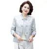 Jackets femininos estilo chinês melhorado Hanfusatin Jacket Mulheres 2024 Primavera Autumn Stand Retro Stand Collar Manga longa elegante Tang Tops