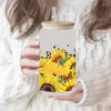 Fensteraufkleber UV DTF Transfer Aufkleber Sonnenblume für die 16oz Libbey -Brille Wraps Cup DIY wasserdicht einfach zu verwenden benutzerdefinierte Abziehbilder D1934