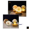 Oggetti decorativi Figurine a sfera rotonda Night Lampada Flower Crystal Light With Woodern Base Office Decorazioni per la casa per uomini Domani bambini DHG6K