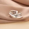 Clusterringe 925 Sterlingsilber für Frauen Einfacher minimalistischer Retro -Interware Open Finger Ring Fashion Band Frauen Bijoux Geschenk