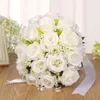 Decorative Flowers Holding Artificial Rose Wedding Bouquet White Champagne Bridesmaid Bridal Party Bride Mariage