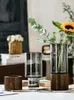 Vazolar Basit ahşap tepsiye vazo çiçek aranjiyesi Pıhtısı Plant Oturma Odası Dekorasyon Düzenleme Cam