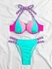 Kvinnors badkläder 2024 Färgglada låshängare Push Up Bikini Hanger Badkläder Kvinnor Sexig badkläder Kvinnor Badrum Badkläder Beach Suit J240403