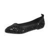 Kledingschoenen 2024 Spring puntige teen ondiepe vrouwen platte mode bling pailletten materiaal dames elegante ballerina's slip op ballet