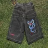 Shorts masculinos estilo hip-hop y2k calças cortadas jeans bordados high street tend tendência verão