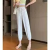 Pantaloni da donna 2024 Summer Women Fashion Silk Silk Pellini di seta Femmina di colore Solido Pantaloni sciolti Ladies High Waist Harem N84
