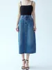 Jupes avant fente denim midi jupe femme haute taille vintage coton femelle Jupe 2024 printemps