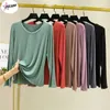 Dames T -shirts Pulabo Modaal bodem shirtveer en herfst Lagle mouw Lace Slim Slim dunne kleding T -shirt