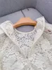 Women's Blouses Women Korean Blouse "Noble And Fashionable" Ivory White Heavy Industry Strand Lace Feather Cuff Round Neck Shirt Top For