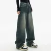 Jeans pour femmes en jean tendance veste pantalon baggy avec une taille élevée e girl streetwear mode vintage denim lâche baisse droite otl1h