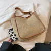 Beach Bags Ladies Large Capacity Handheld Straw Woven Bag for Women Tote Personalized Contrast Summer Commuter Single Shoulder