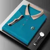 Mens Casual borduurwerk met korte mouwen Polo shirt Fashion Solid Color Top 240403