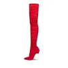 Boots Sexy Red Tight Over The Knee Lady Stretch Microfiber Pleated Thigh High Party Banquet Women Stiletto Heels Fall