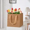 Gift Wrap 12pcs White Square Paper Bags With Handle Kraft Bag For Cake Flower Packaging Large Bouquet