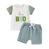 Kleidung Sets Bruder Schwester-Matching Outfit Little Big Sis Bro Stickerei Kurzarm T-Shirt Shorts Set Kleinkind Sommer-Outfits