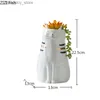 Kunsthandwerk niedliche Keramikkatze Blume Vase Keramikhandwerk Ornamente Tier Skulptur Cartoon Katze Blume Arranement Accessoires VaseSL2447