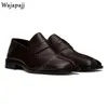 Casual Shoes Stylist Split Toe Cattlehide Genuine Leather Men's Slip On Green Black Brown Fashion Male Dress Tabi