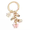 Keychains Lanyards Cute Enamel Keychain Butterfly Flower Pearl Key Ring Mini Star Chains For Women Girls DIY Handmade Jewelry Friendship Gifts Q240403