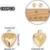 Charmes environ 100 pcs Golden Heart Puffy Heart 304 Pendants en acier inoxydable 1 mm petit trou pour le collier de bricolage Bracelet