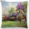 Pillow Forest Rivers Countryside Cabin Fields Gardens Scenery Oil Painting Fairy Tale Lighthouse Nice Cover Case