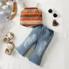 Set di abbigliamento da 6-36 m bambine design di moda design ricamato a camisole bohémien semplice deroga strappata in denim strappato