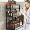 Kitchen Storage 2/3Layers Spice Rack Seasoning Door Spices Jars Condiments Cutting Board Knife Racks Drain Stand Organize