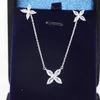 Designer merk hoge versie tiffays bloembladen vier diamanten ketting dames puur zilver 925 eenvoudige en modieuze oorbel set