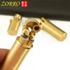 ZORRO Brass Retro Small Creative Mini Medium Length Kerosene Lighter Portable Grinding Wheel Igniter Windproof Lighters Gadgets