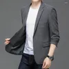 メンズスーツ韓国スタイルメングレーブレザーバックヘムスプライトデザインスーツコート男性シングルボタンブレザービジネスカジュアルデイリークロス